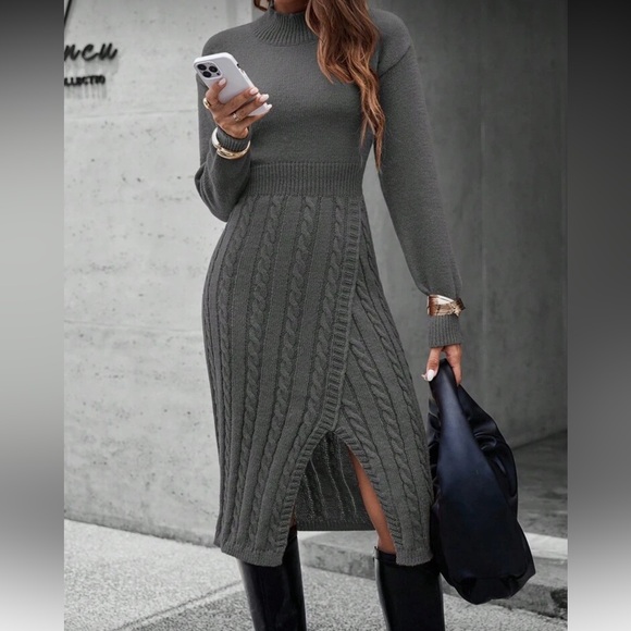 Elegant Gray Knit Dress - Picture 1 of 16